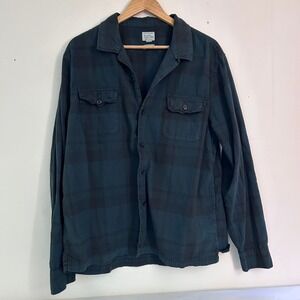 J Crew Rustic Cotton Plaid Long Sleeve Button Up Shirt Men XL Green Black